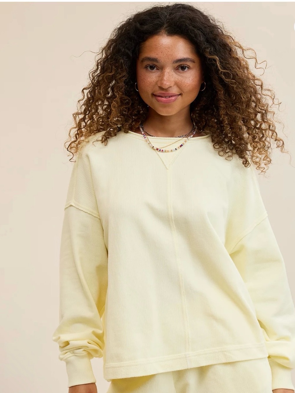 Aerie Vacay Crew Sweatshirt yellow XS